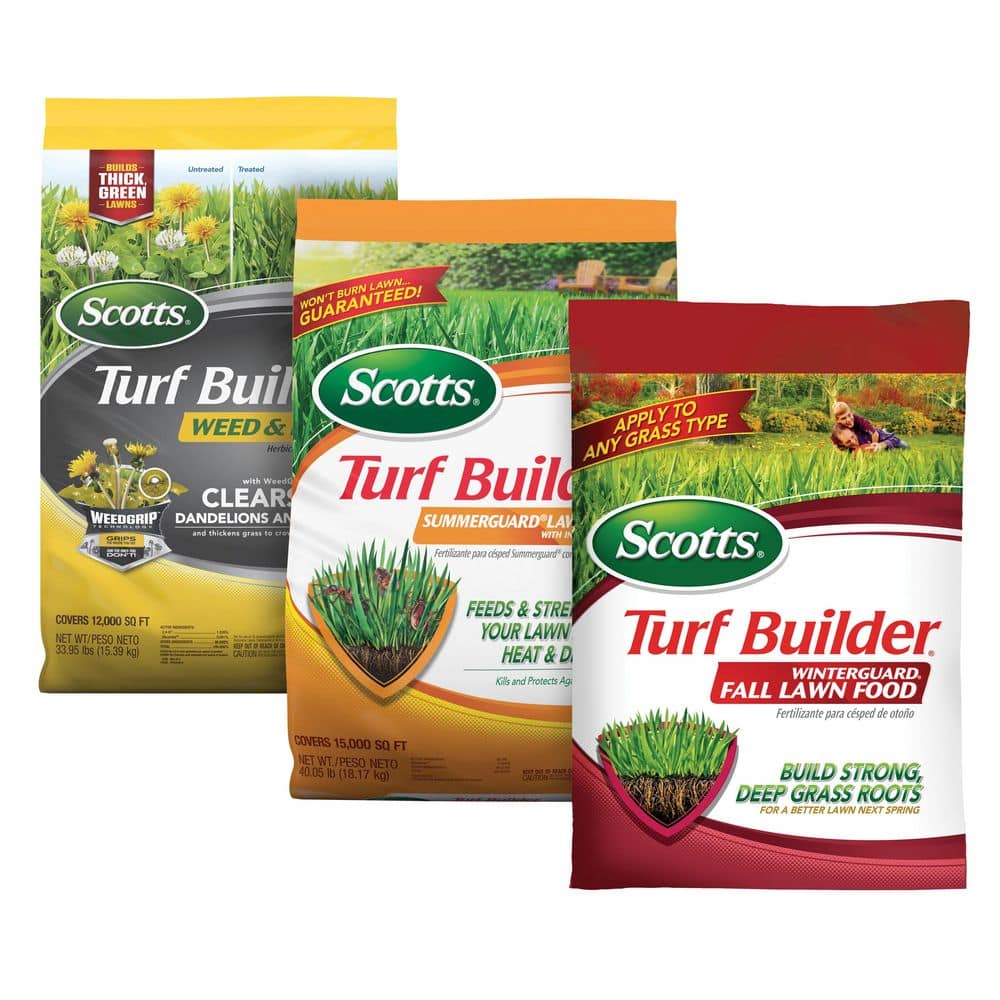 Turf Builder Weed & Feed5, SummerGuard and WinterGuard, 3 Bag Bundle, Large Lawns
