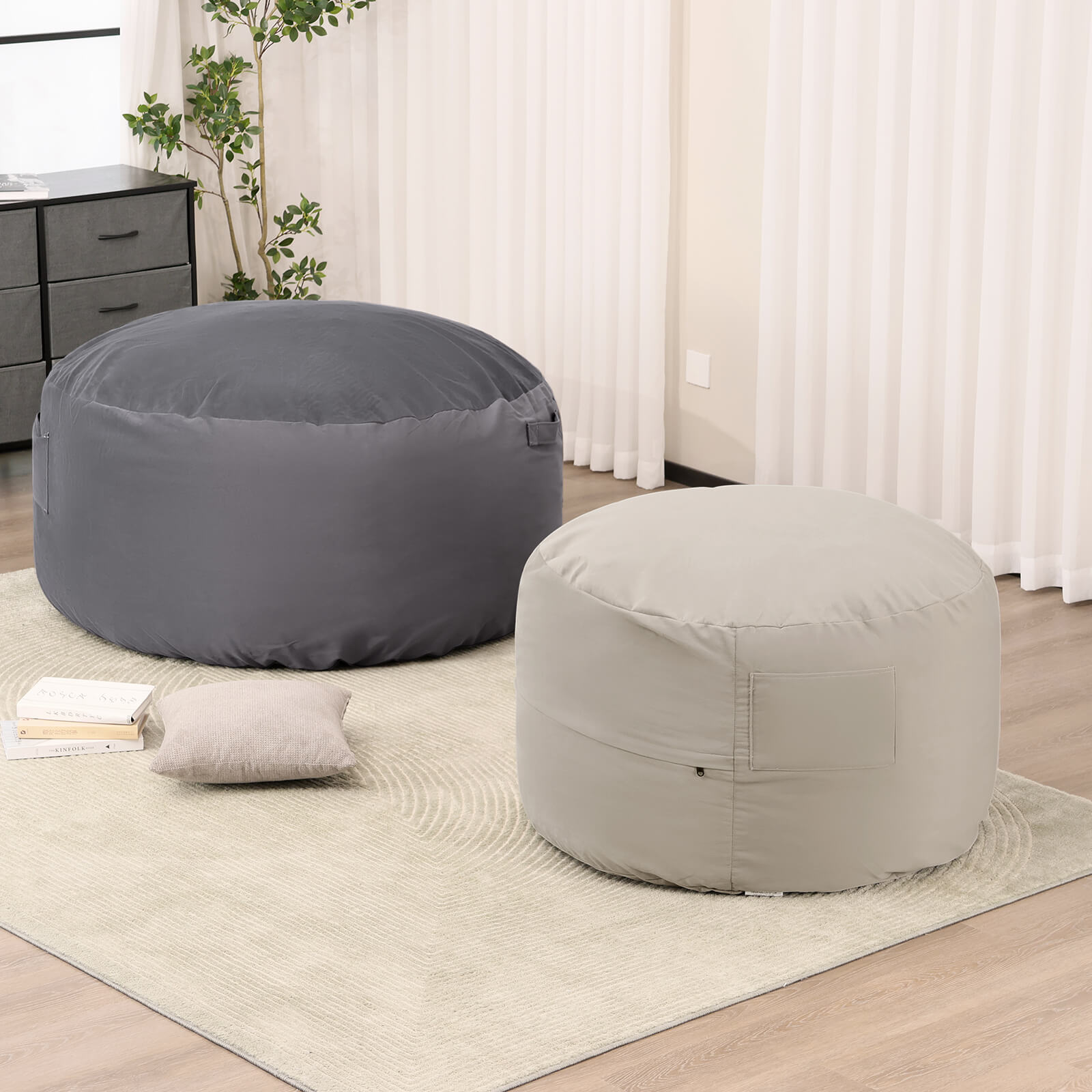 Eggzu Adult Universal Bean Bag Chair-Round & Cozy Comfort - Gray / detail image