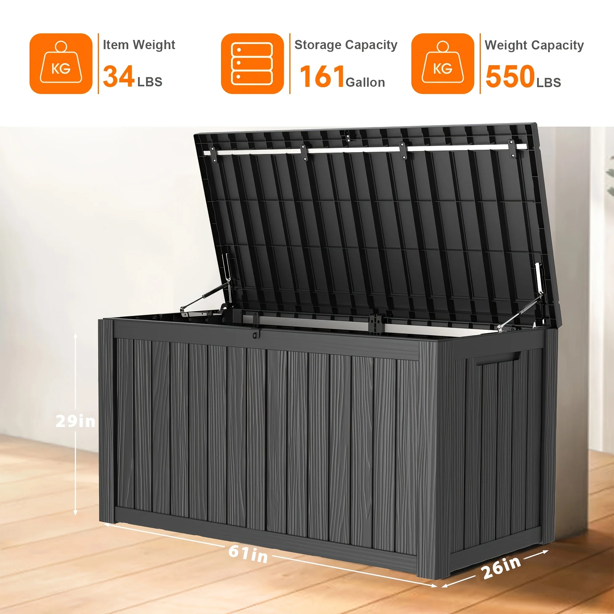 161 Gallon Deck Box, Indoor And Outdoor Use, Waterproof Resin Storage Box, Used for Package Delivery Patio Mat, Gardening Tools Lockable, UV Proof, Box, Cabinet, Outdoor Storage Rack. Perfect Holiday Gift for Halloween, Christmas, Box, Cabinet