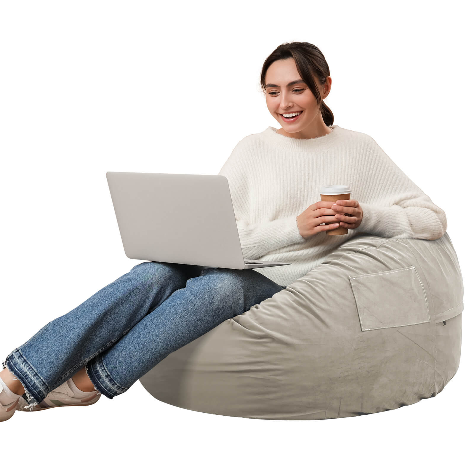 Eggzu Adult Universal Bean Bag Chair-Round & Cozy Comfort - Gray / detail image
