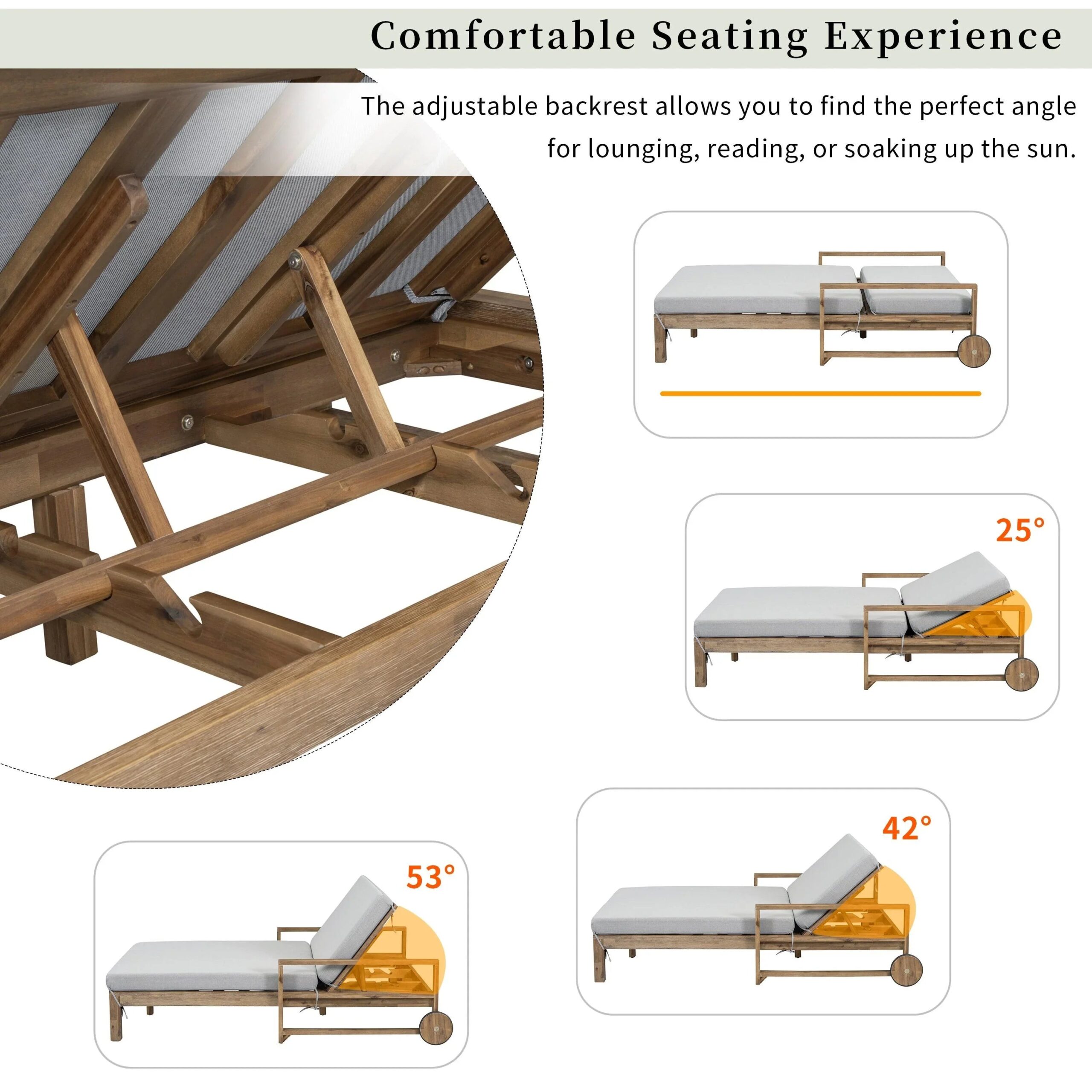 N715 1-Piece Farmhouse-styled Wooden Outdoor Sunbed for Ultimate detail image