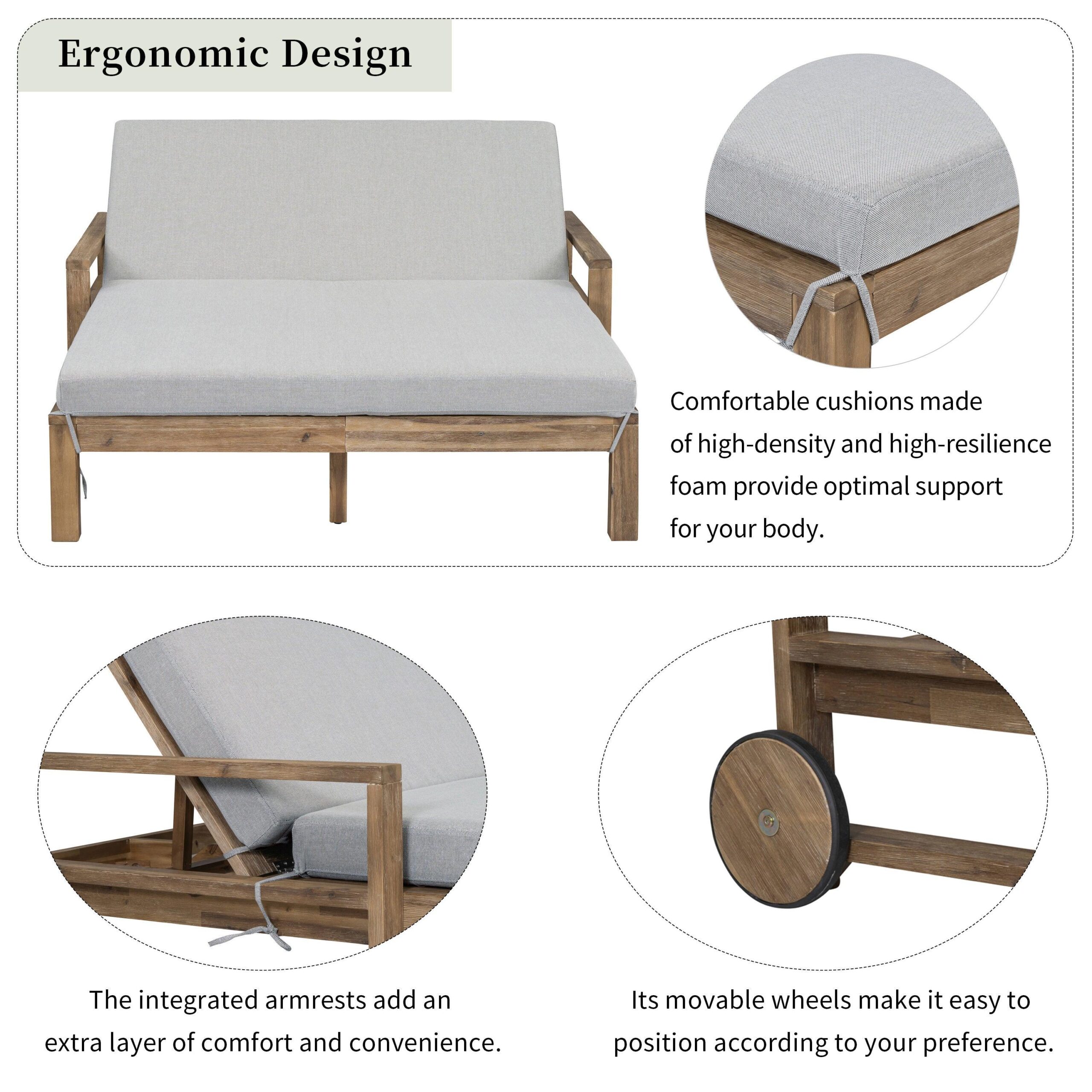 N715 1-Piece Farmhouse-styled Wooden Outdoor Sunbed for Ultimate detail image
