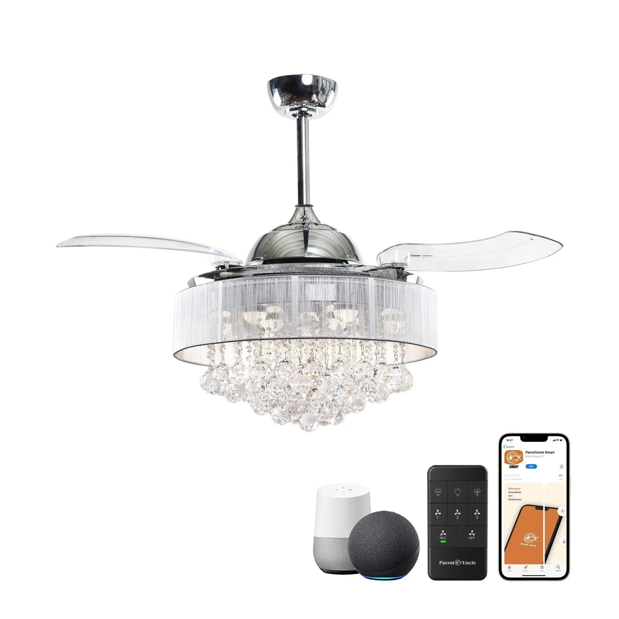 42" Broxburne Smart Fan with LED Light - Chrome