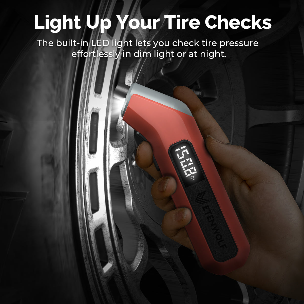 ETENWOLF T300 Digital Tire Pressure Gauge (±1 PSI) - Orange detail image