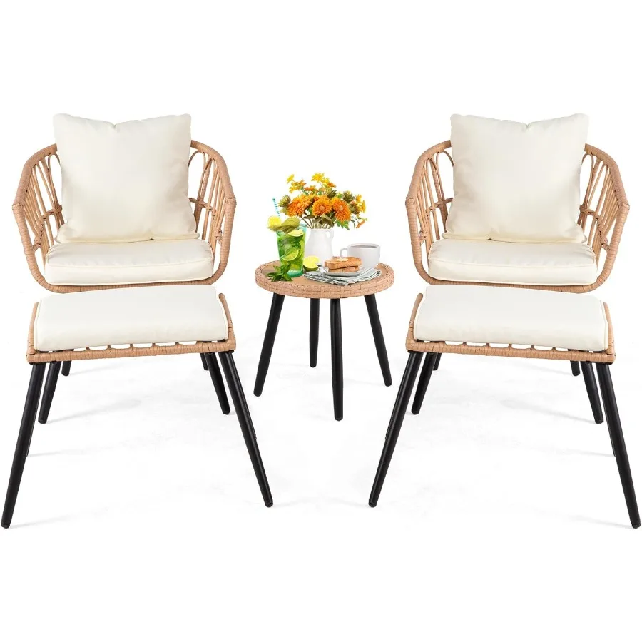 AliExpress 5 Piece Patio Furniture Set Outdoor Wicker Small Conversation Bistro Set All-Weather PE Rattan Chairs with Ottoman and Coffee T Deal Review