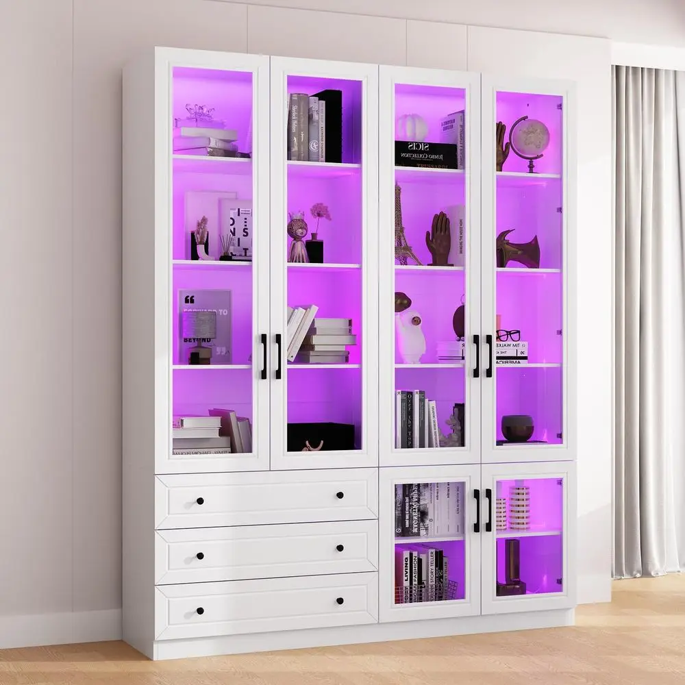 AliExpress 63 Wide Glass Door Display Cabinet with 7-Color LED Lights, Ideal for Home Office or Living Room, White Deal Review