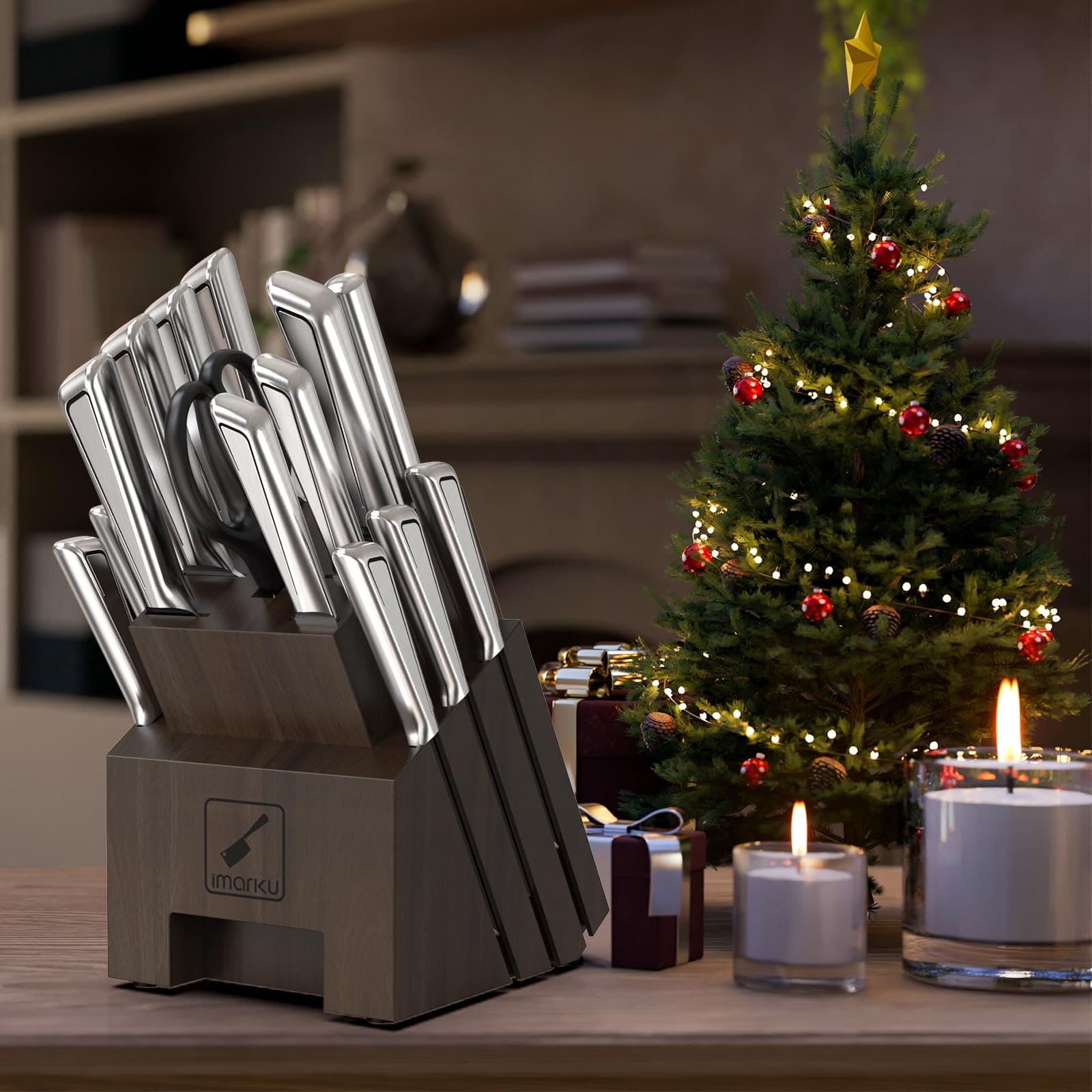 IMARKU 16-Piece Knife Block Set Ultra-Sharp Stainless Steel Kitchen detail image