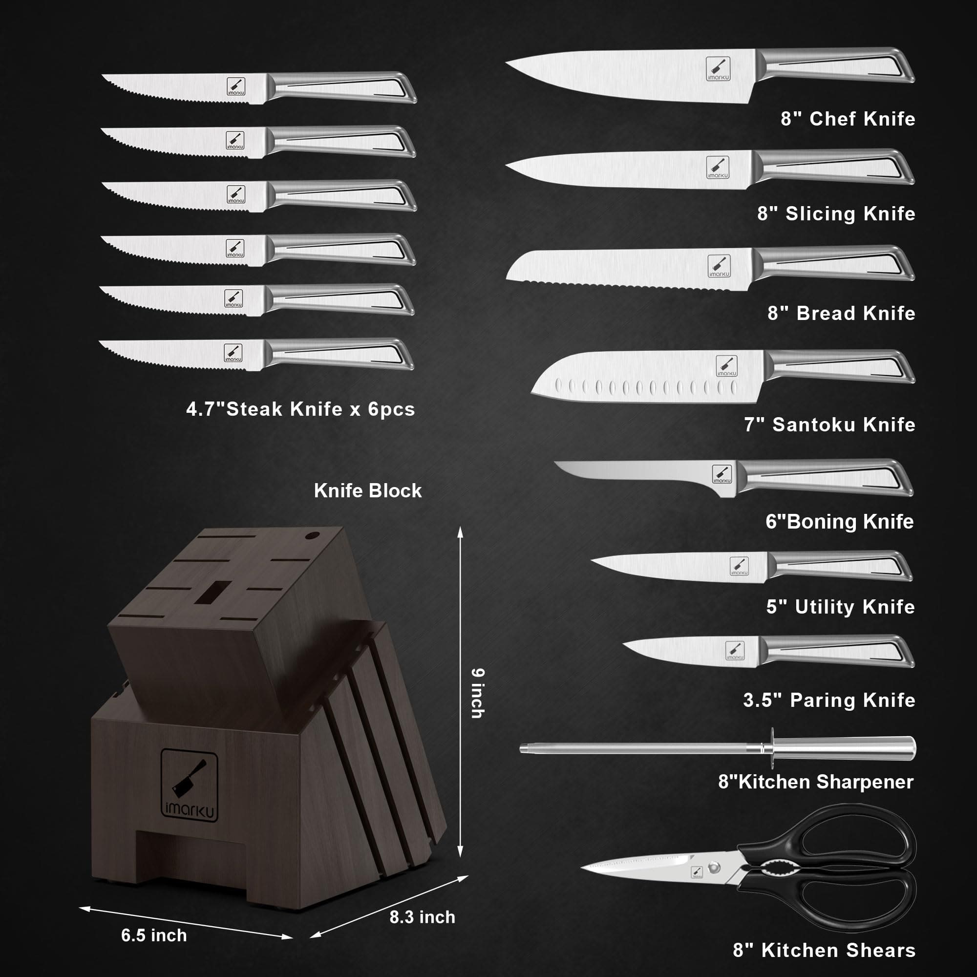 IMARKU 16-Piece Knife Block Set Ultra-Sharp Stainless Steel Kitchen detail image