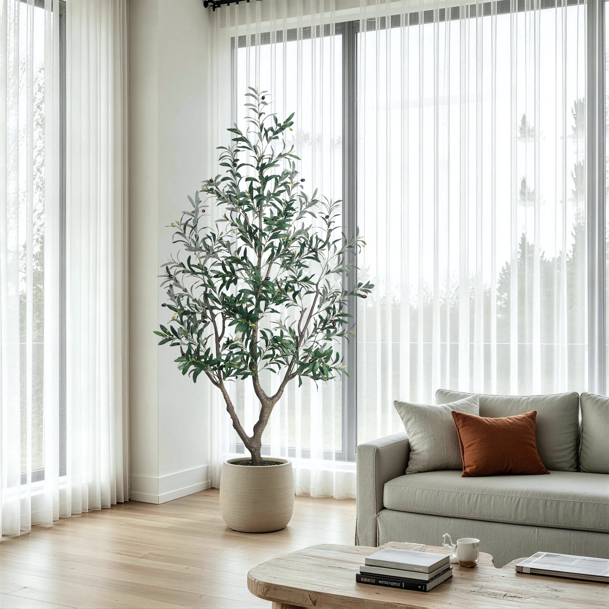 OLIVIVI Artificial Olive Tree 5FT Tall Faux Silk Plant for Home Office