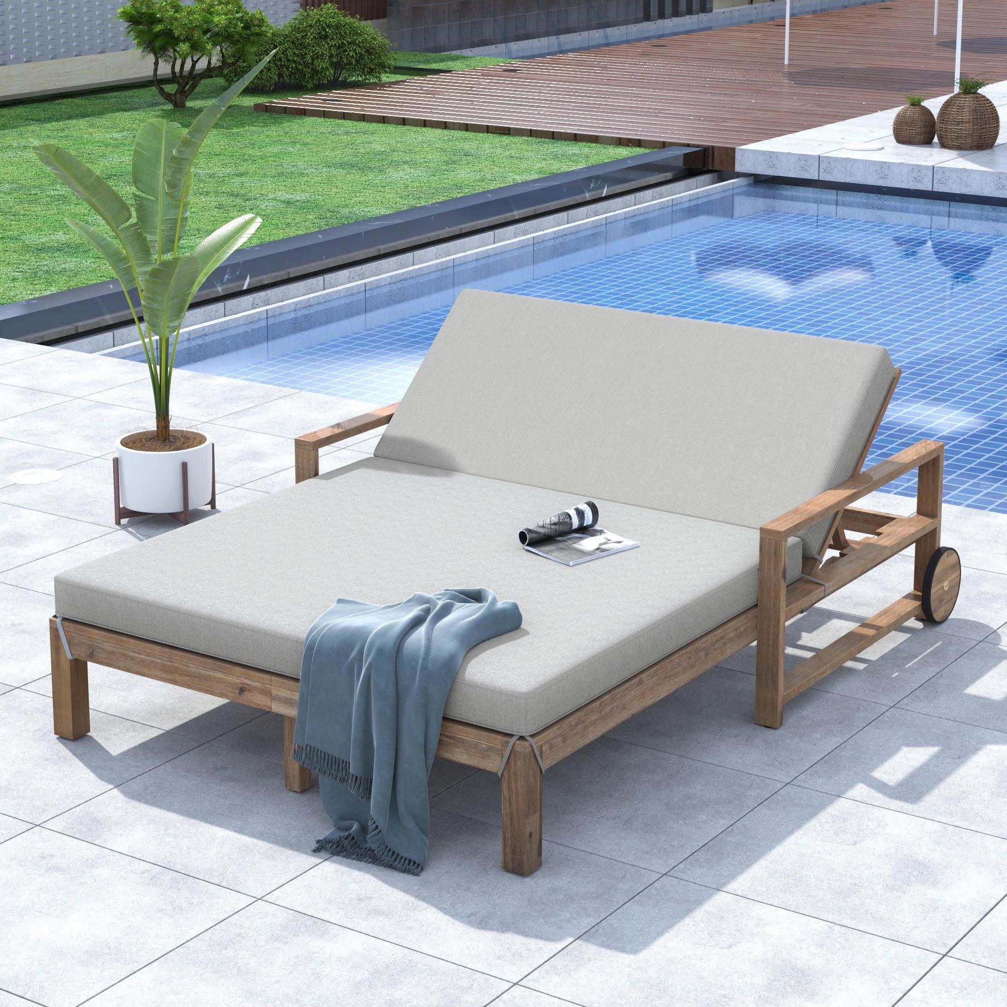 N715 1-Piece Farmhouse-styled Wooden Outdoor Sunbed for Ultimate detail image
