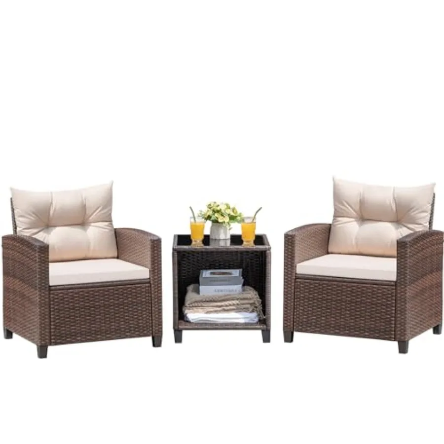 AliExpress Devoko 3 Pieces Patio Furniture Set PE Rattan Wicker Patio Set with Two Outdoor Chairs and Table Upgraded Patio Chairs and Tabl Deal Review