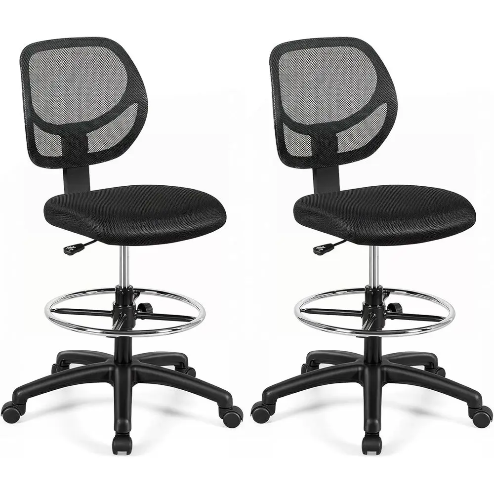 Ergonomic Adjustable Height Office Chairs Set of 2, Home Desk Chair with Footrest Ring, Black