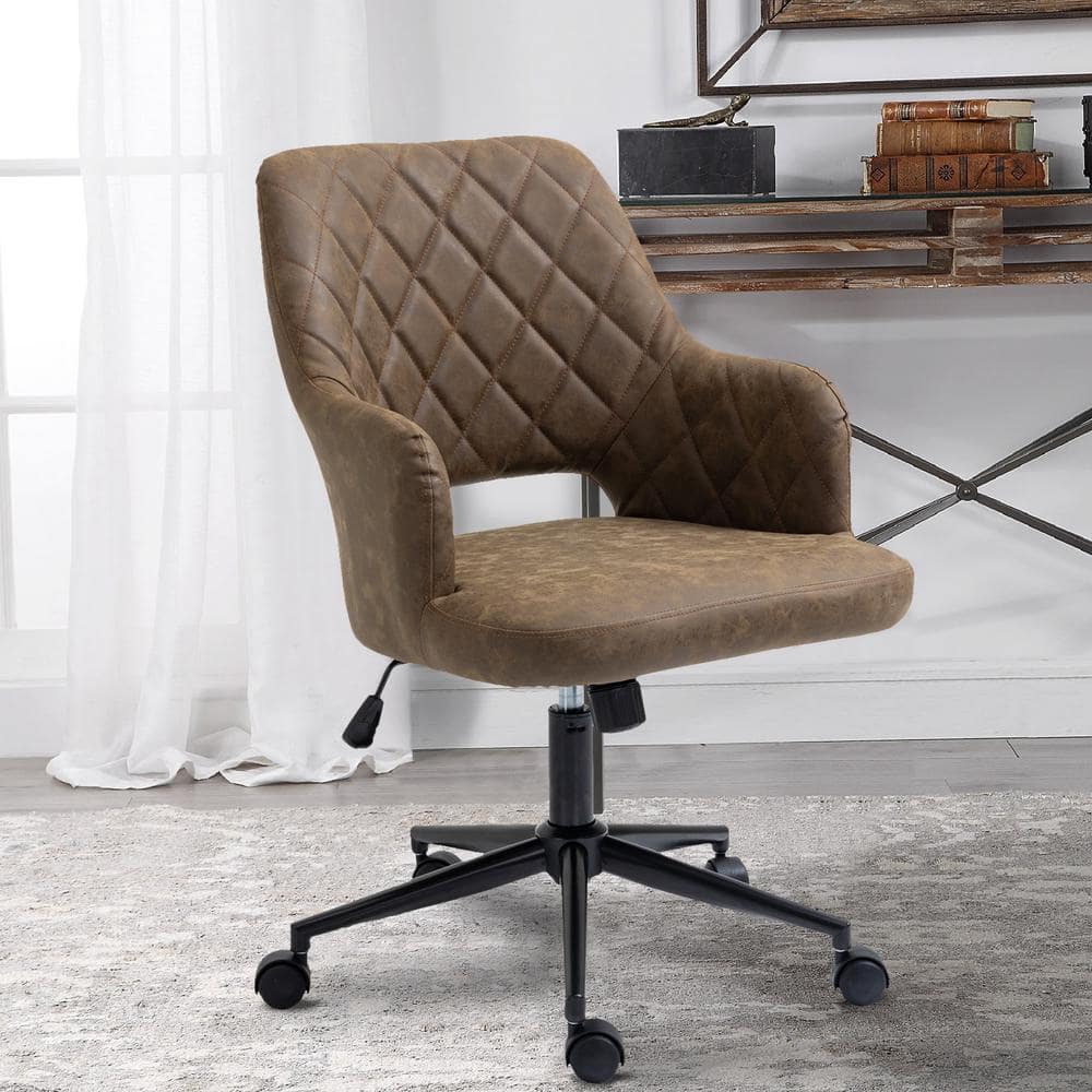 Home Office Mocha Faux Leather Home Office Chair with Arms