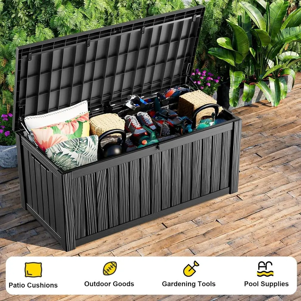 Large Outdoor Waterproof Deck Box with Hydraulic Rod, UV-Resistant Resin, Lockable for Patio Furniture, Garden Tools, and Cushio