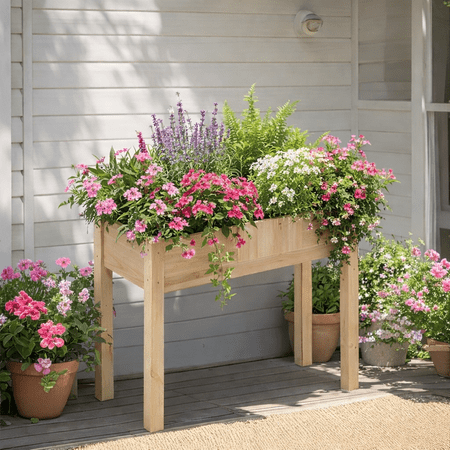 LIFERECORD Wooden Raised Garden Bed with Legs, 34″L X 18″W X 30″H, Elevated Reinforced Large Planter Box for Vegetable Flower Herb Outdoors, Wood Deal Review