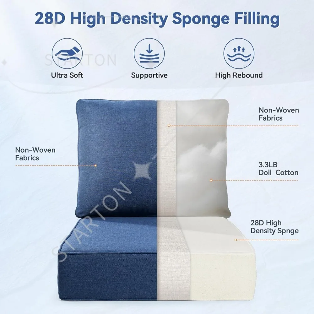 Luxury 6" Outdoor Cushions for Patio Furniture, 24x24x6 Thick Seat Cushion Set of 2, Fade Resistant Couch Chair Replacement