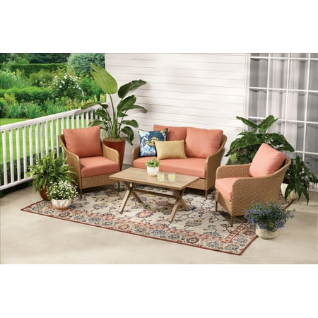 Mainstays Chelsea Outdoor Patio Steel 4-Pieces Deeping Seating Set with Terra Cotta Cushions Deal Review