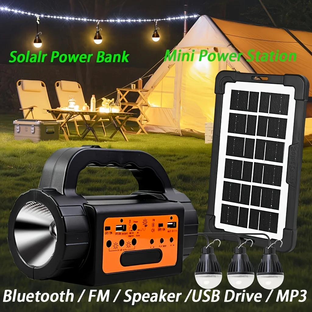 AliExpress Solar Rechargeable Camping Lights Outdoor, Powered Portable LED Camping Lantern, Mini Power Station, Solar Kit Lighting System, Generator, Power Bank, Torch Flash Flood Search Emergency Light with USB Speaker FM MP3 Drive 3 Led Bulbs Deal Review