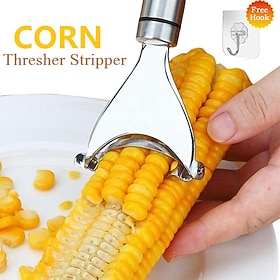 Lightinthebox Stainless Steel Corn Stripper with Self-adhesive Hook Corns Threshing Corn Thresher Stripper Peeler Corn Kerneler Peeler Fruit Vegetable Kitchen Gadgets Deal Review