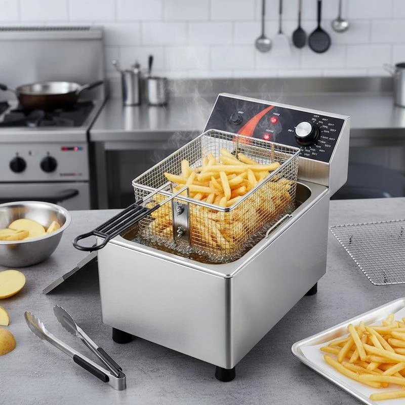 Tabletop Frying Machine 12Qt / 11.5L For Restaurant Home Kitchen Catering 1750W Single Basket Height-Adjustable Feet Temperature Control Overheat Protection Professional Culinary Equipment Food Preparation Tool Heavy Duty Construction 12.6 x 11 x 11.