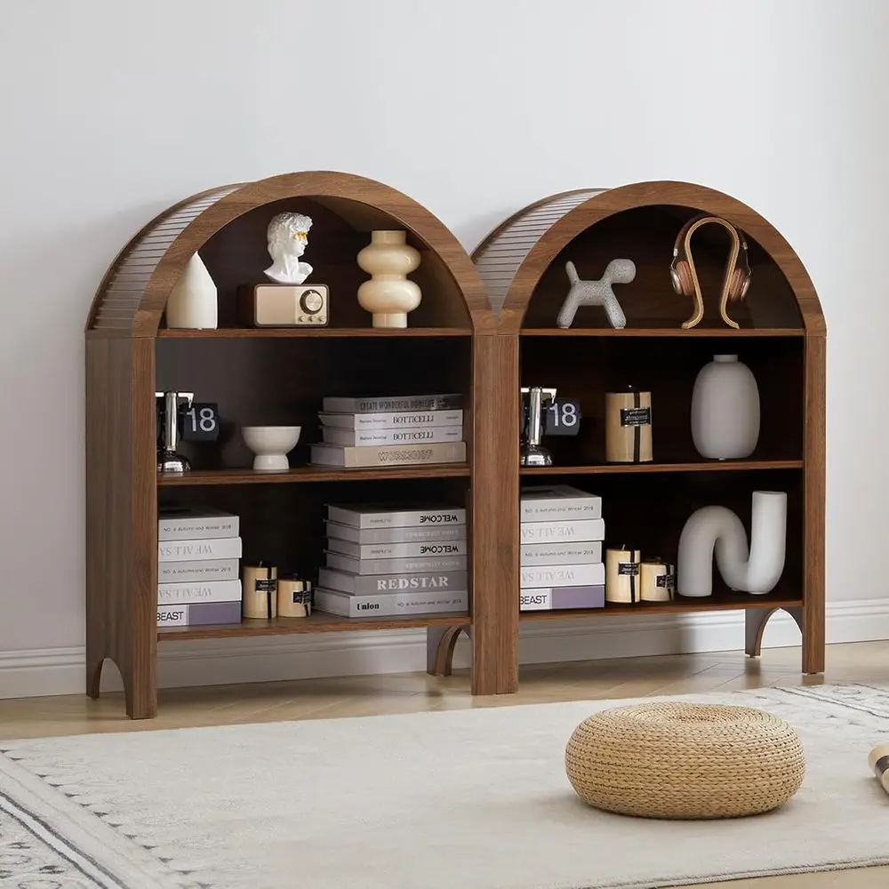 AliExpress Walnut 3-Shelf Arched Bookcase with Adjustable Shelves for Home or Office Deal Review