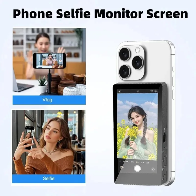 Wireless Monitor Rear Camera Screen Smartphone Selfie Magnetic Screen For Vlog Live Stream Video Recording Outdoor Selfie tool