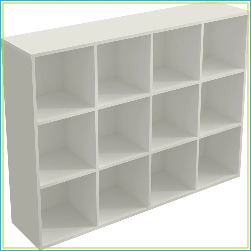 12-Cube Storage Shelf Bookcase - Wooden 3-Tier Floor Standing Open Bookshelf for Home Office Display Cabinet