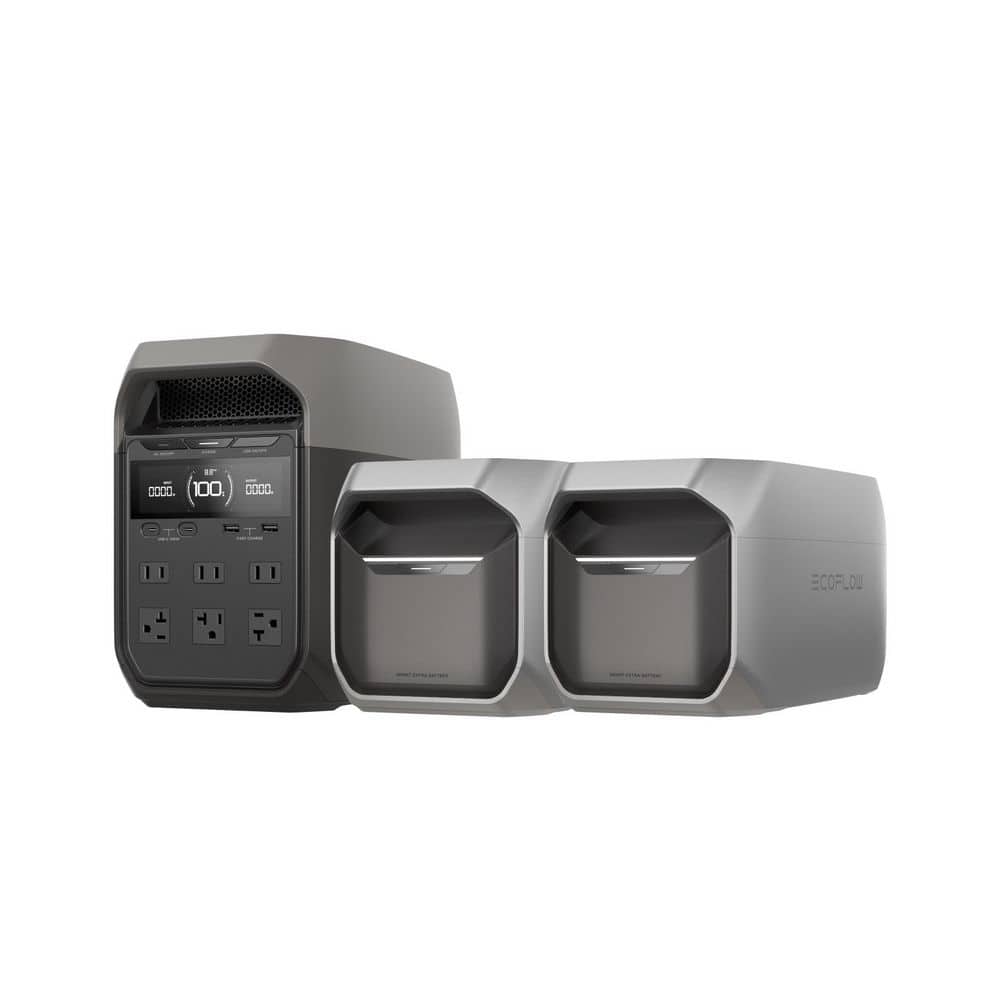 1800-Watt DELTA 3 Portable LFP Power Station with Two DELTA 3 Extra Batteries for Home Backup, RVs, Camp