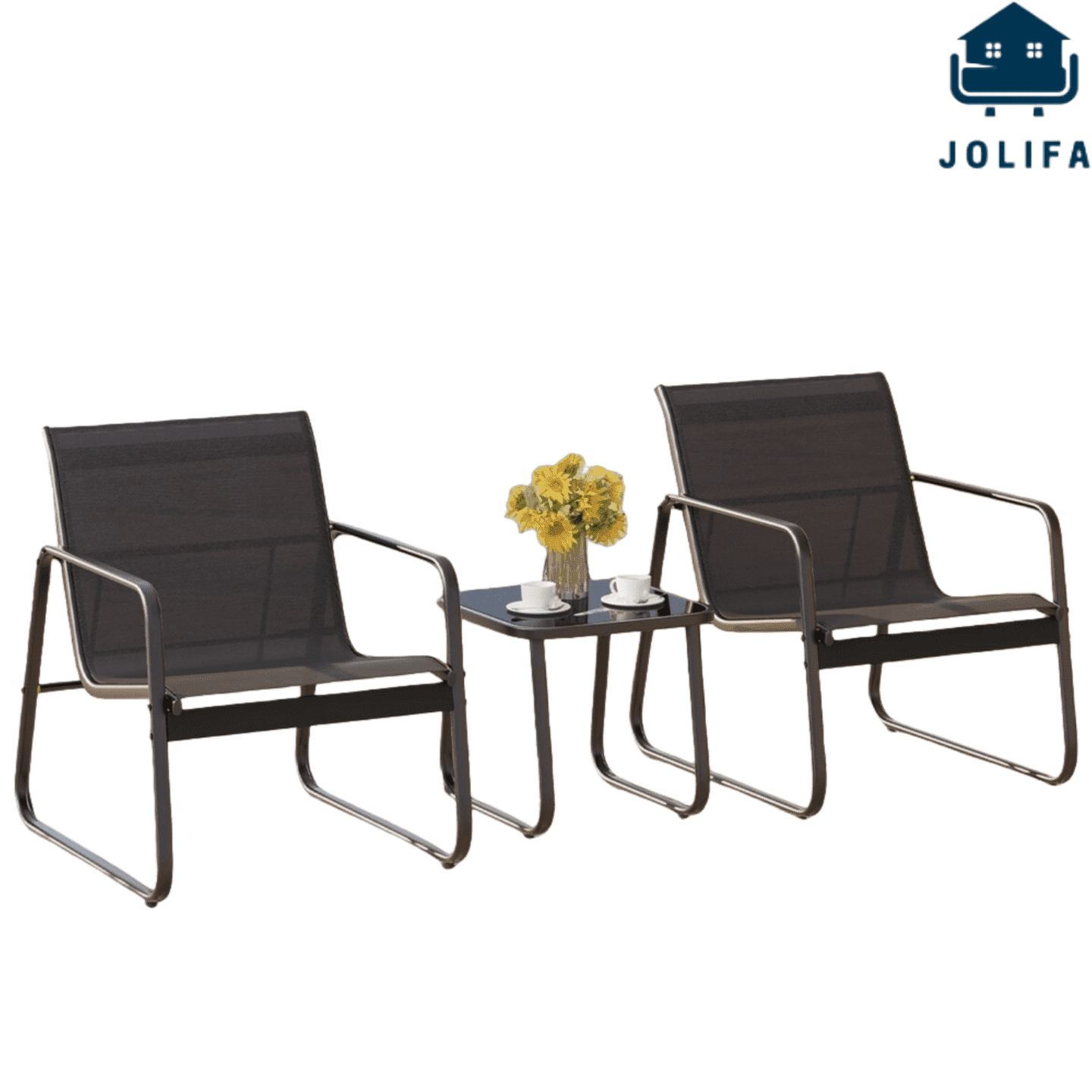 Jolifa Patio Furniture Set, 3 Pieces Outdoor Porch Furniture Set with Rocking Chairs and Glass Table for Balcony & Garden, Blue Cushion Review