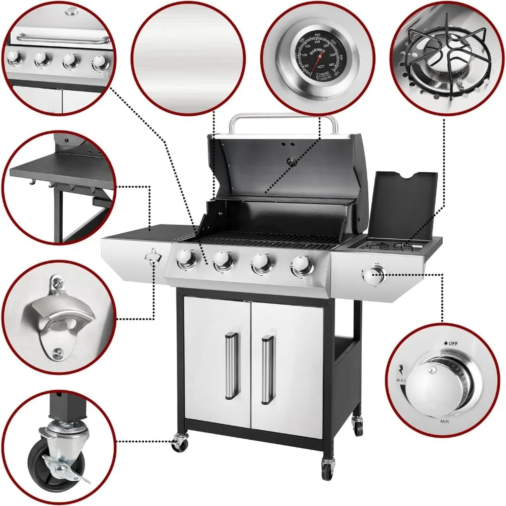 AliExpress 53000 BTU Gas Grill & Enameled Cast Iron Grates, 4 Main & Side Burner Propane Patio Garden, Custom Deal Review