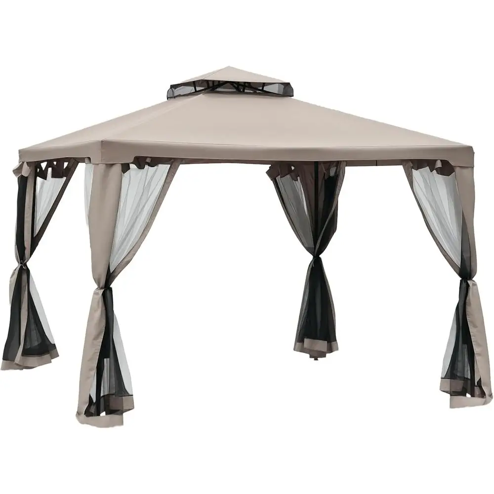 AliExpress 9.6′ x 9.6′ Patio Gazebo, Outdoor Shelter with 2-Tier Roo and Netting, Steel e or Garden, Lawn, Backyard, and Deck, Taupe Deal Review