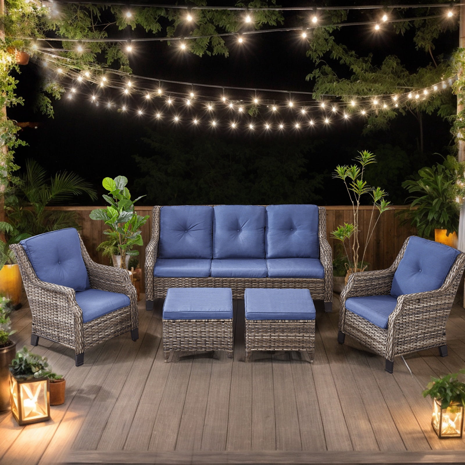 Jolifa 6-Piece Outdoor Patio Furniture Set, All-Weather Sectional Sofa with Coffee Table & Gray Cushions, Durable PE Wicker Set for Backyard, Gray Review