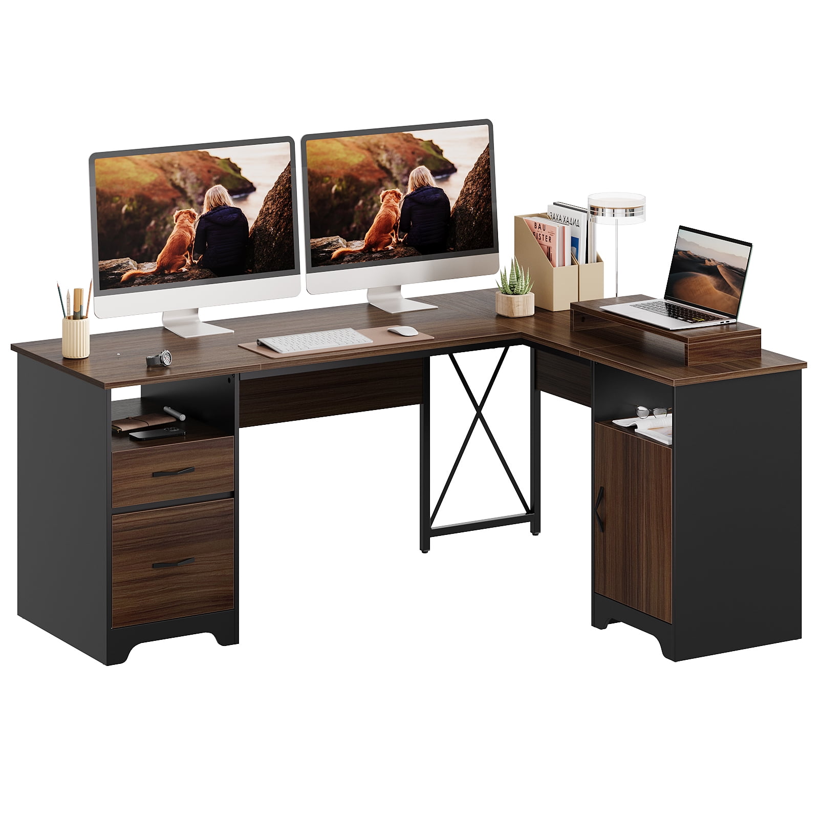 Bestier L Shaped Desk with Drawers 63″ Executive Office Computer Desk with Monitor Stand, File Drawers for Home Office, Cherry Deal Review