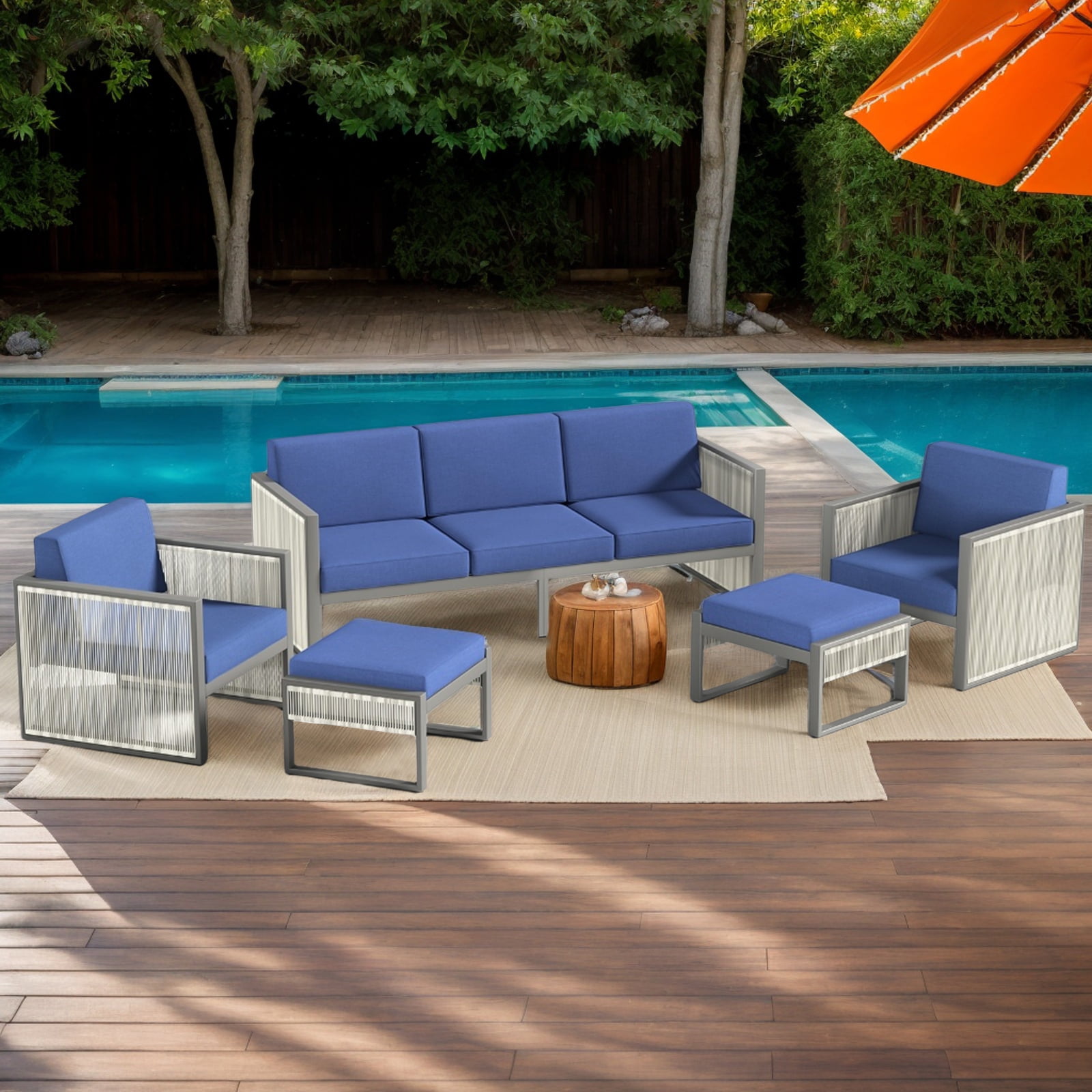 Bestier Patio Furniture Set, Outdoor Chair and Sofa Set with 4.5″ Thick Cushion and Ottoman, 5PCS Wicker Conversation Set for Backyard, Garden, Deck, Poolside, Blue Review