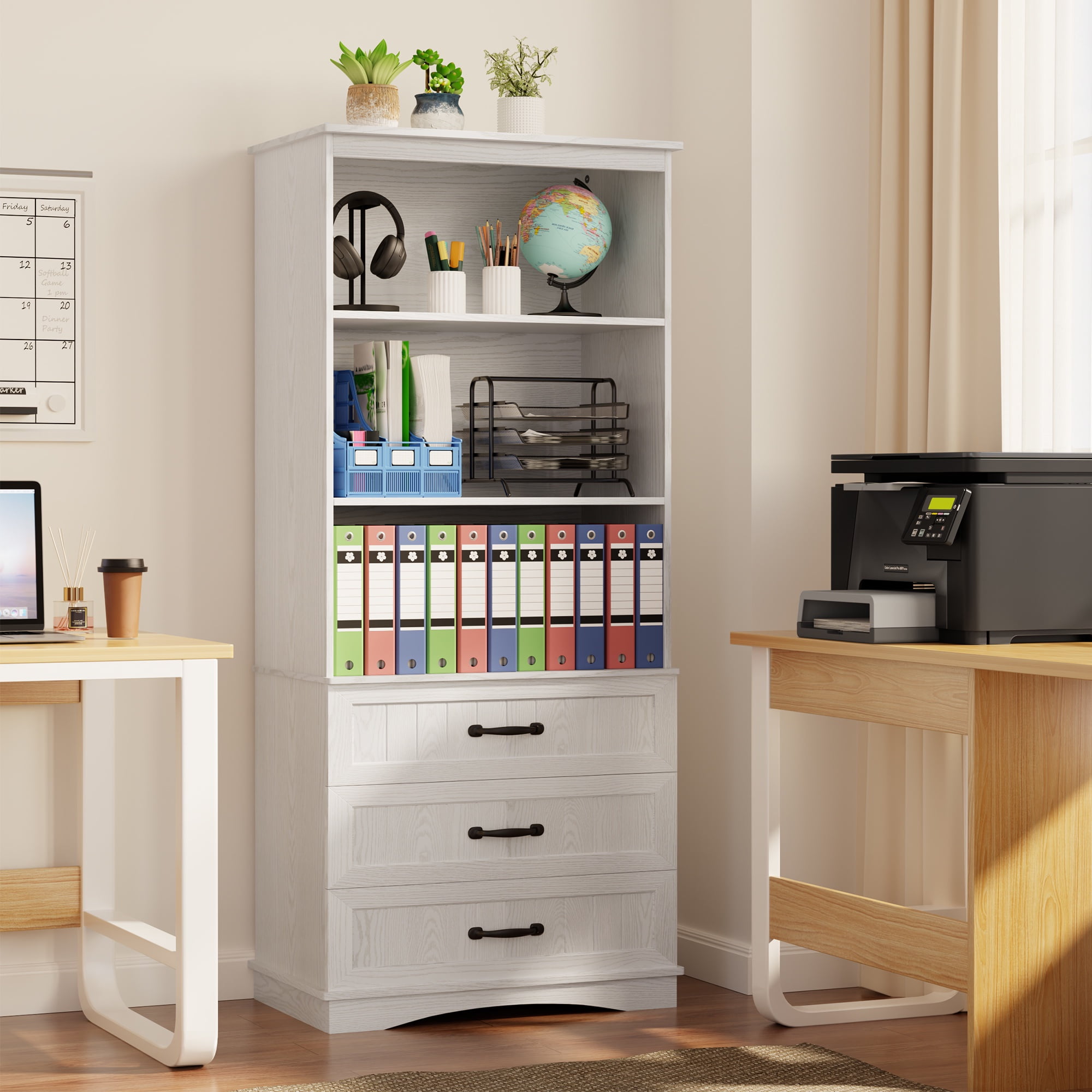 Jolifa Bookshelf with Drawers, 69.7″ Tall Bookcase with 3 Large Drawers & 3 Open Shelves for Home Office, Living Room, White Review