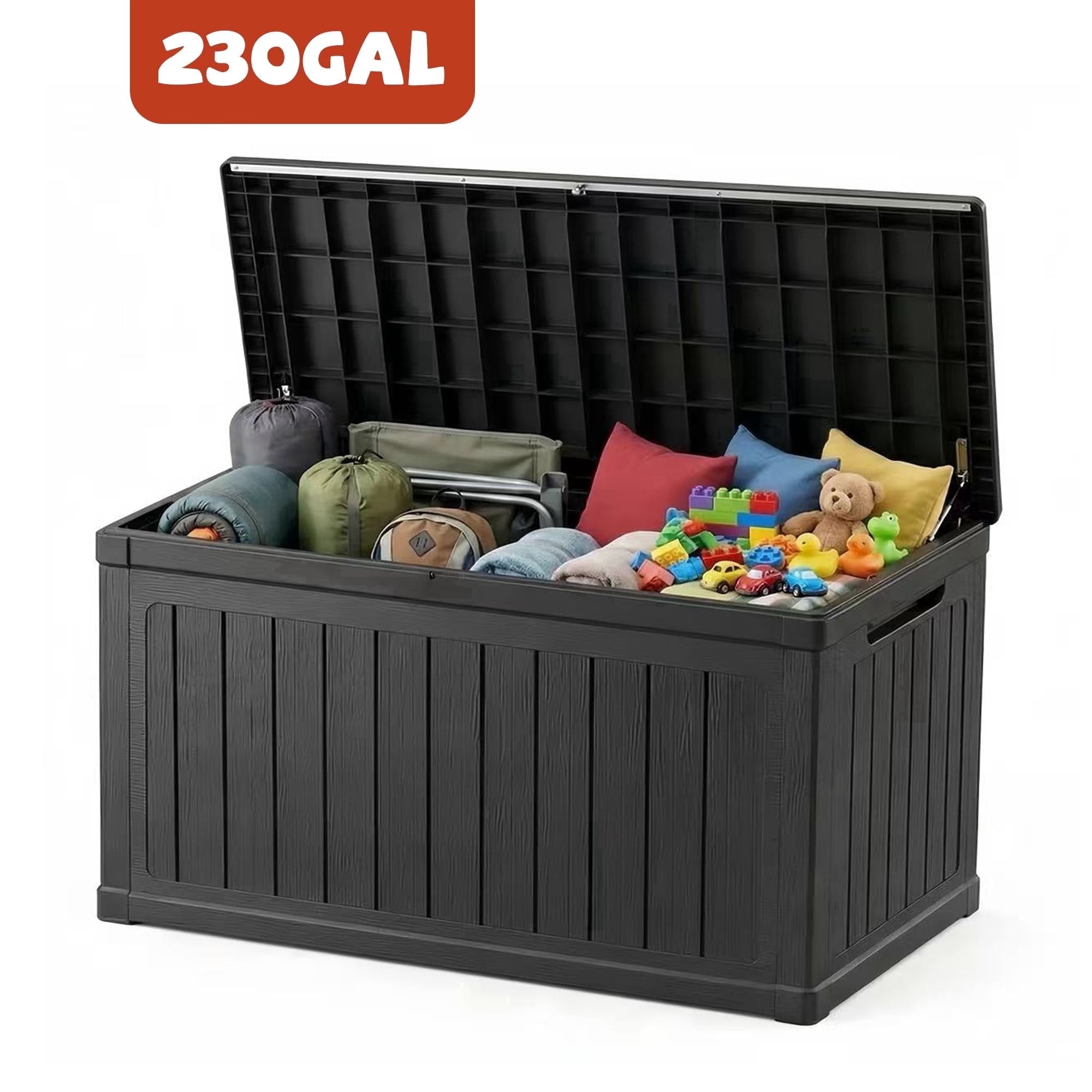Mersco 230 Gallon Large Deck Box,Lockable Resin Outdoor Indoor Storage Box with Hundles,Waterproof UV Resistant Outside Deck Box for Patio Furniture Cushions, Pool Float,Garden Tool,Black