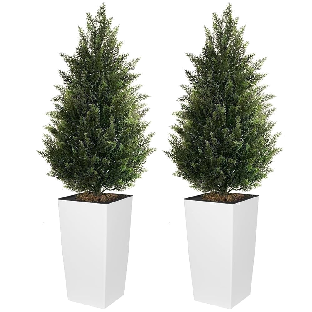 OLIVIVI Artificial Cedar Tree 4FT Tall Faux Plant for Home Office Decor Indoor Outdoor Fake Lifelike Potted Tree with Wood Branches 2 pack