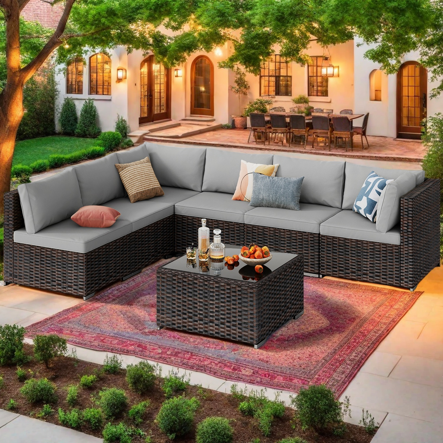 Jolifa Outdoor Patio Furniture Set, 7 Pieces Rattan Wicker Sectional Furniture for Backyard (Gray) Review