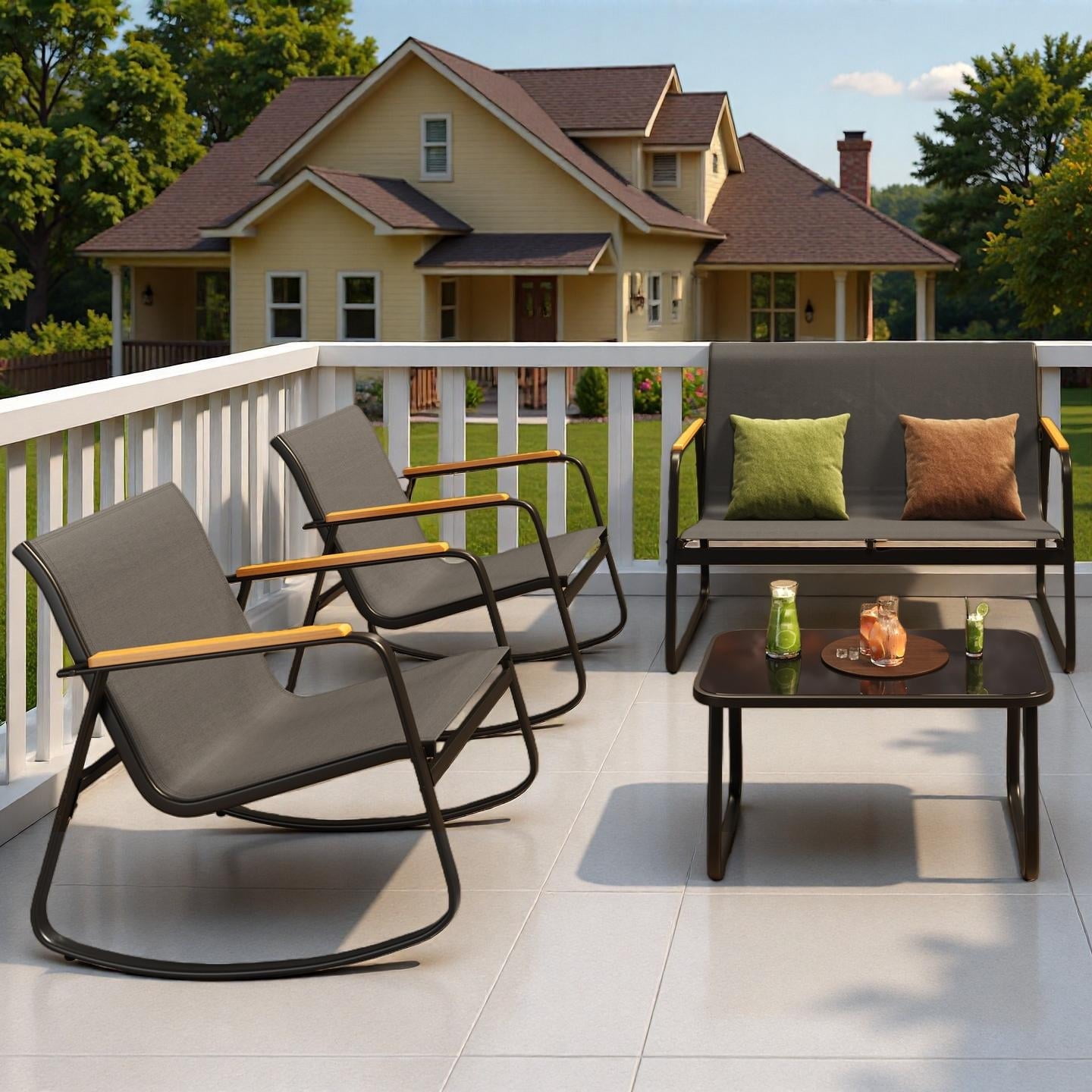 Patio Furniture Set, Jolifa 4-Piece Outdoor Conversation Set with Pet Friendly Textilene and Table, Black Metal Frame for Balcony/Poolside Review