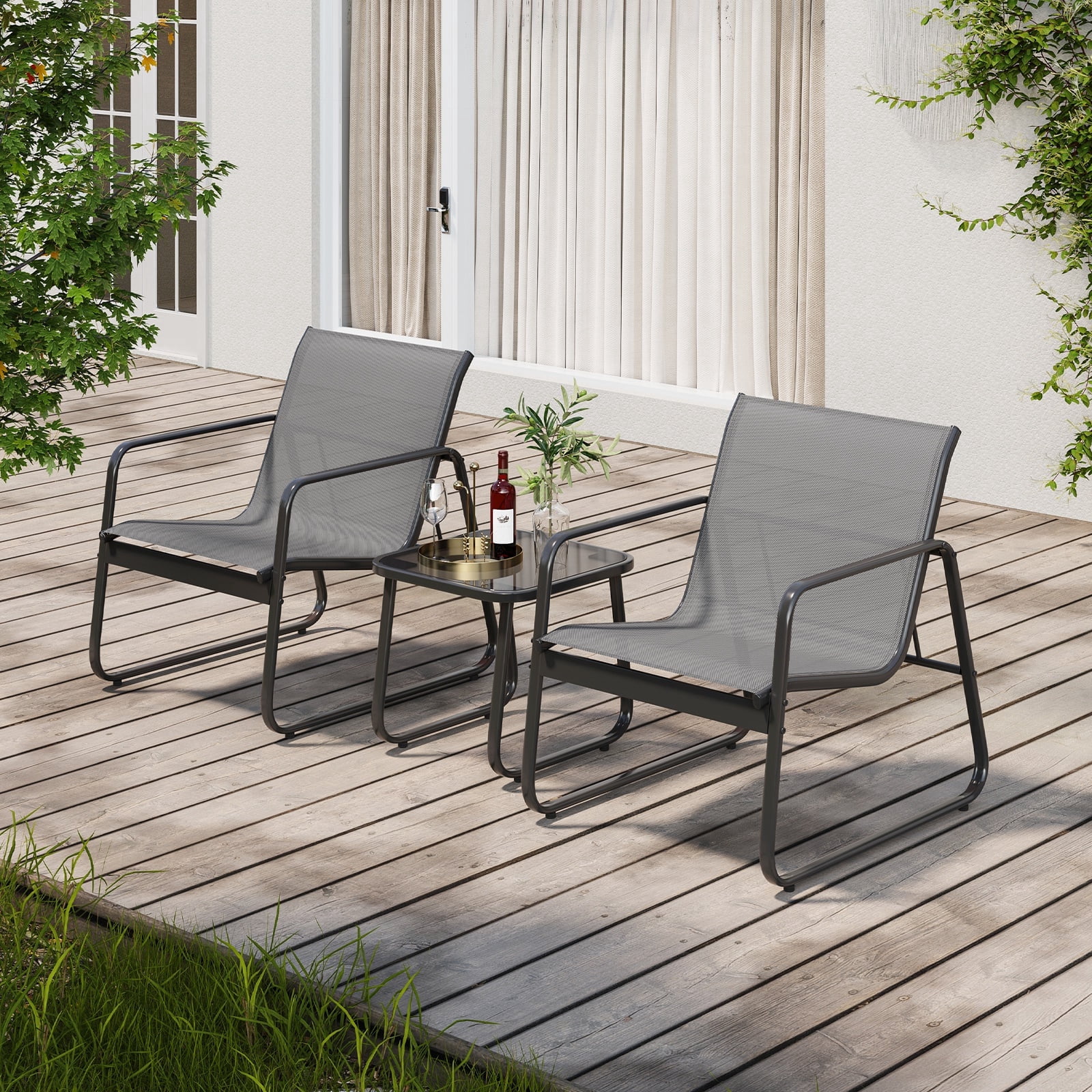Jolifa Patio Furniture Set with Cool Textile Fabric Chairs and Tempered Glass Coffee Table, Reinforce Metal Frame for Outdoor & Backyard, Gray Review