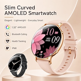 Smart Watch for Women Men (Make/Answer Call), 1.32 AMOLED Curved Screen Fitness Tracker with Heart Rate Sleep Monitor, IP68 Waterproof Slim Smartwatch for Andr