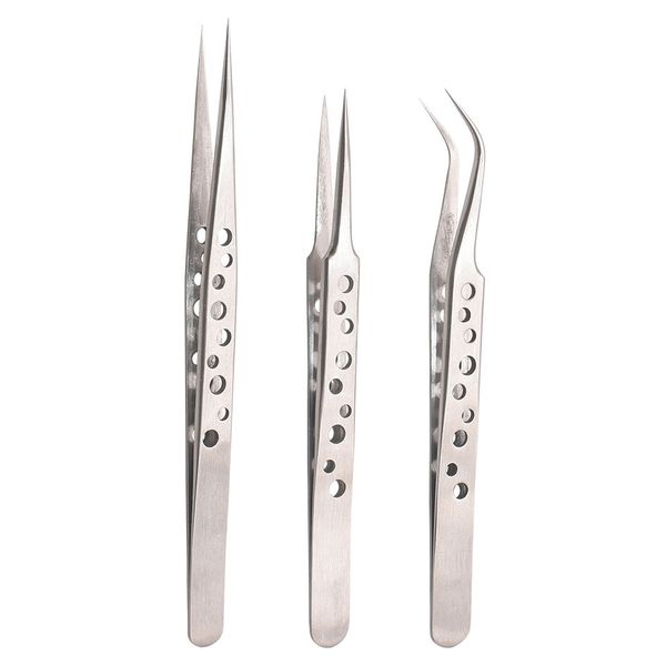 With Nine Hole Stainless Steel Metal Tweezers Sharp Pointed ST - 12 14 15 Forceps Pincers Nipper Repair Tools Wholesale