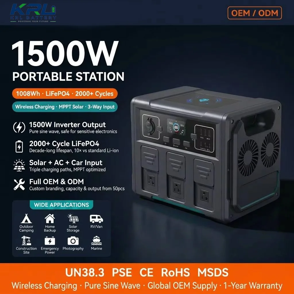 1500W 1008Wh Lithium Ion Car Portable Solar Generator Power Supply Station Pure Sine Wave Inverter Wireless Charging Flashlight