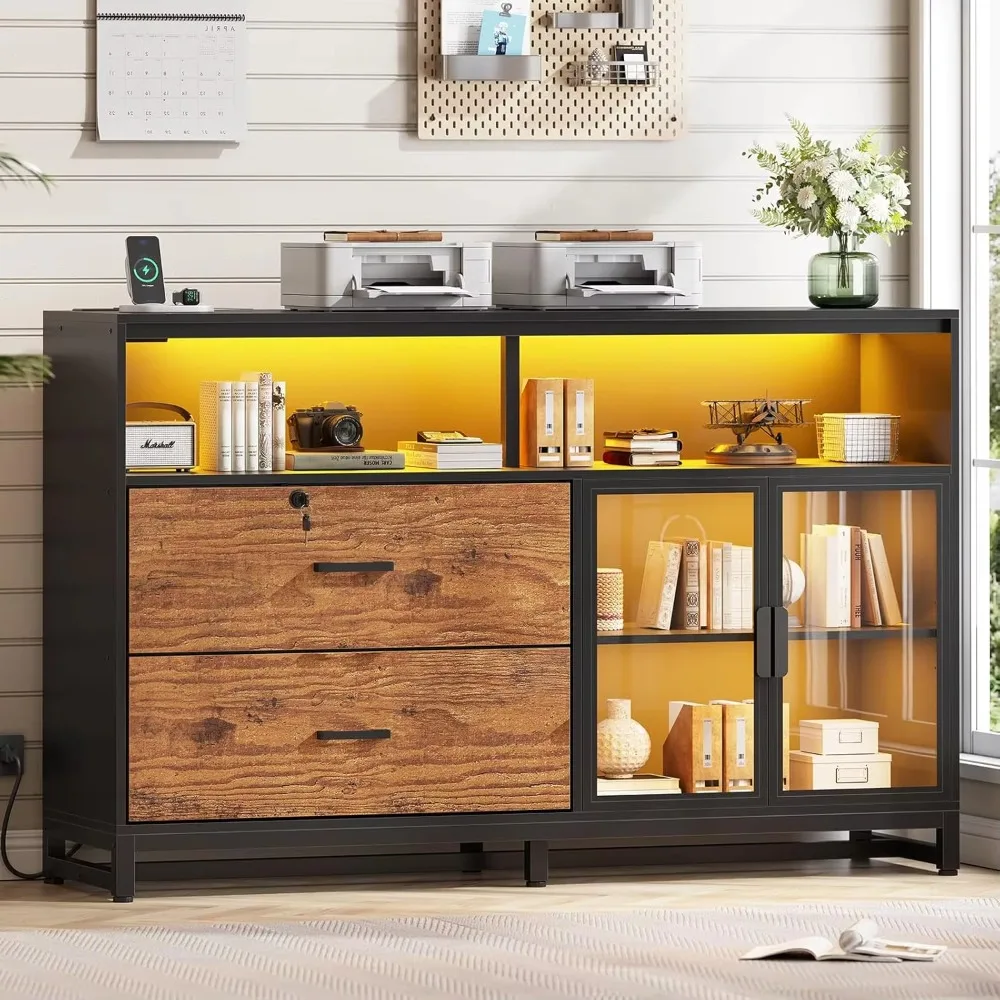 59" File Cabinet, 2 Drawers Filing Cabinets for Home Office fit Legal/Letter/A4 File, File Cabinet with Lock , Customized