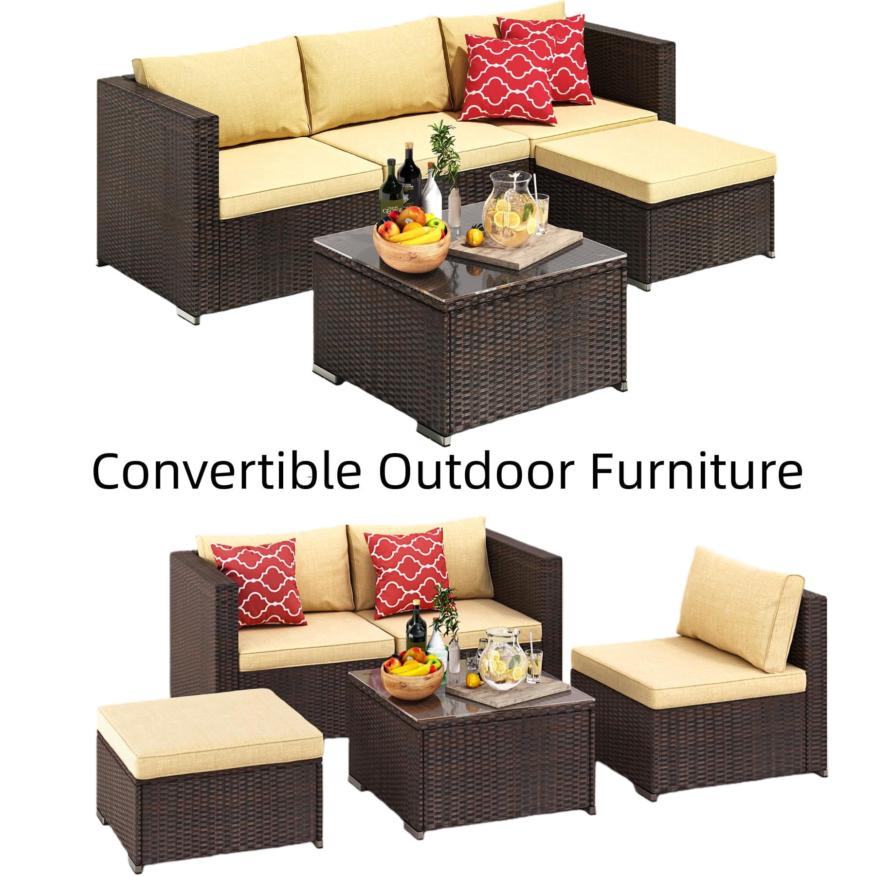 Jolifa Outdoor Patio Furniture Set, 7 Pieces Rattan Wicker Sectional Furniture for Backyard (Beige) Review