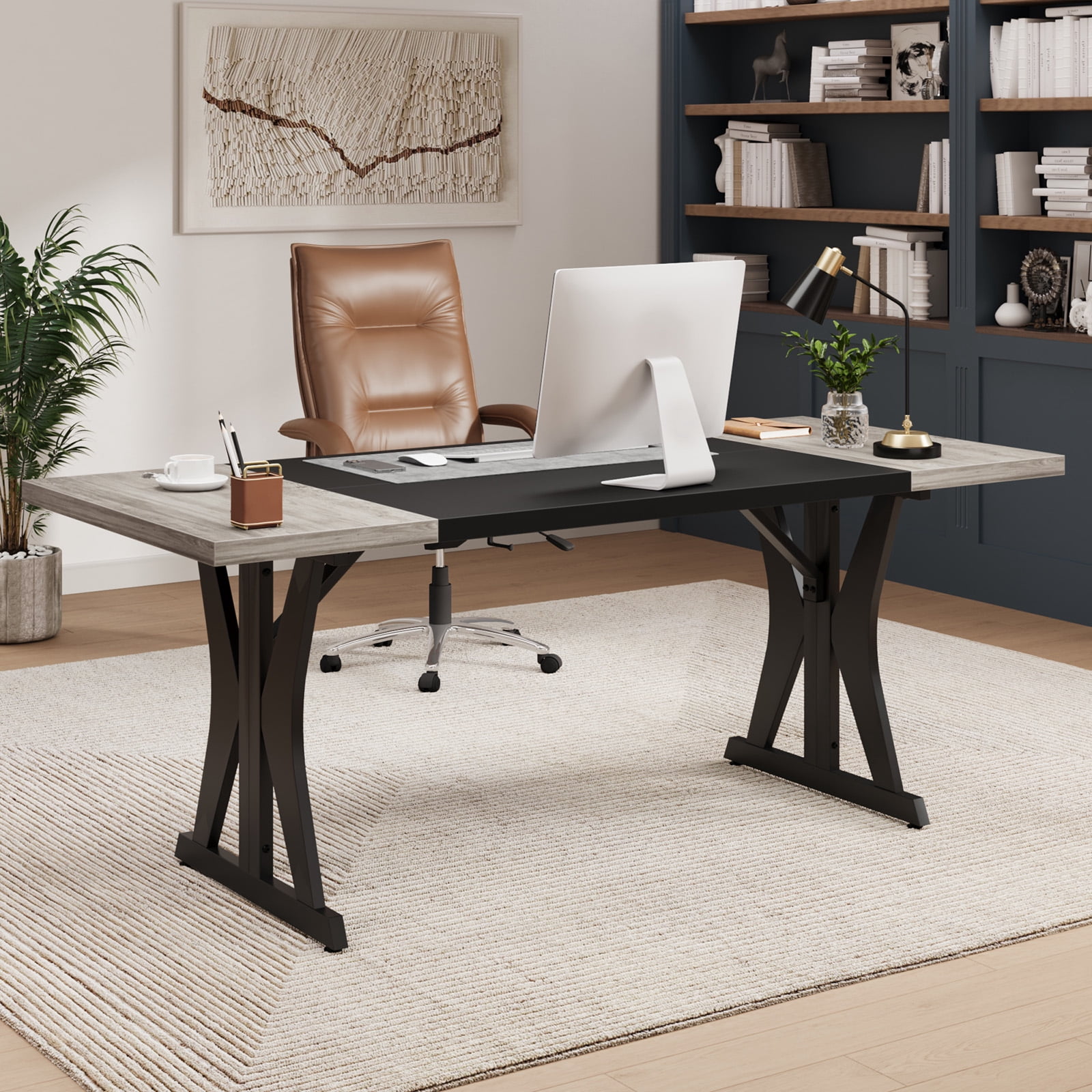 Bestier 70 Inch Executive Desk, Large Desk Office Table for Home Office with 1.18" Thick Wood Top, Modern Writing & Study Table, Sturdy Executive Office Desk & Office Furniture for Working,