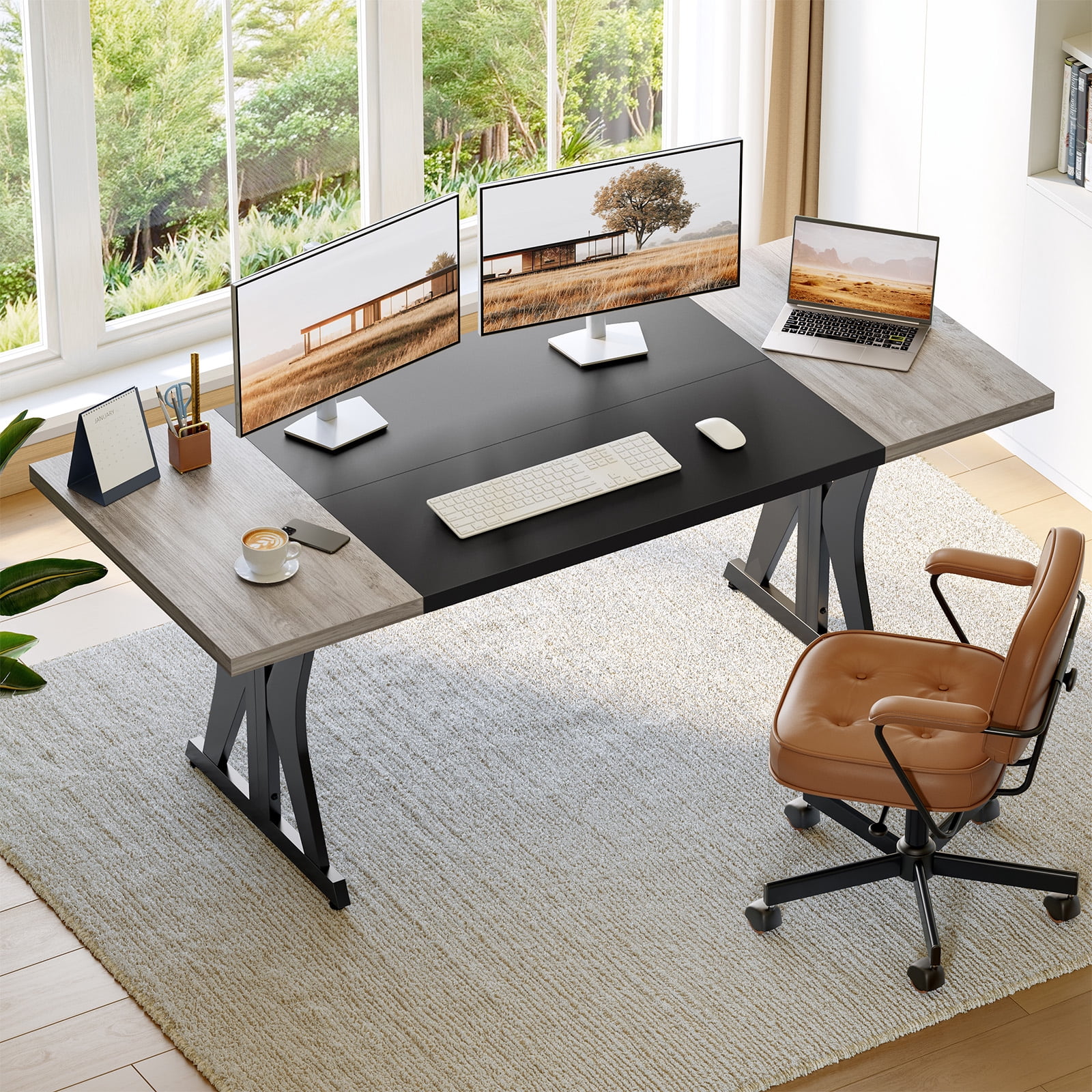 Bestier Farmhouse Executive Desk with Drawers, 59″ Wood Computer Desk with Charging Station, Home Office Desk with Keyboard Tray & Monitor Stand，File Cabinet Sturdy Desk for Work Study, Gra Review