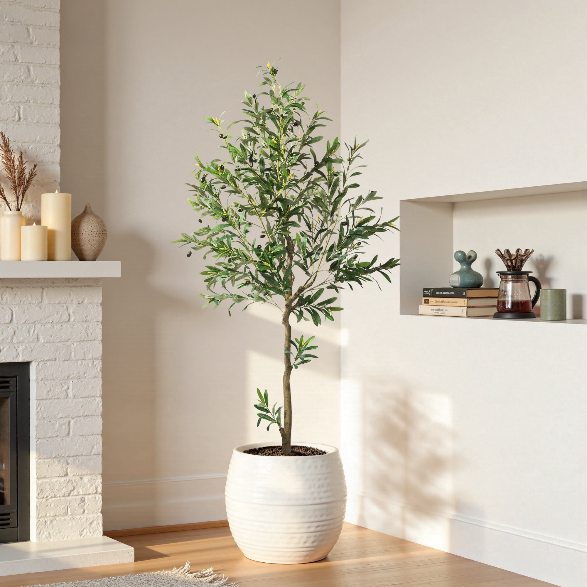 OLIVIVI Artificial Olive Tree 6FT Tall Faux Silk Plant for Home Office Decor Indoor Outdoor Fake Lifelike Potted Plant with Wood Branches 1 pack