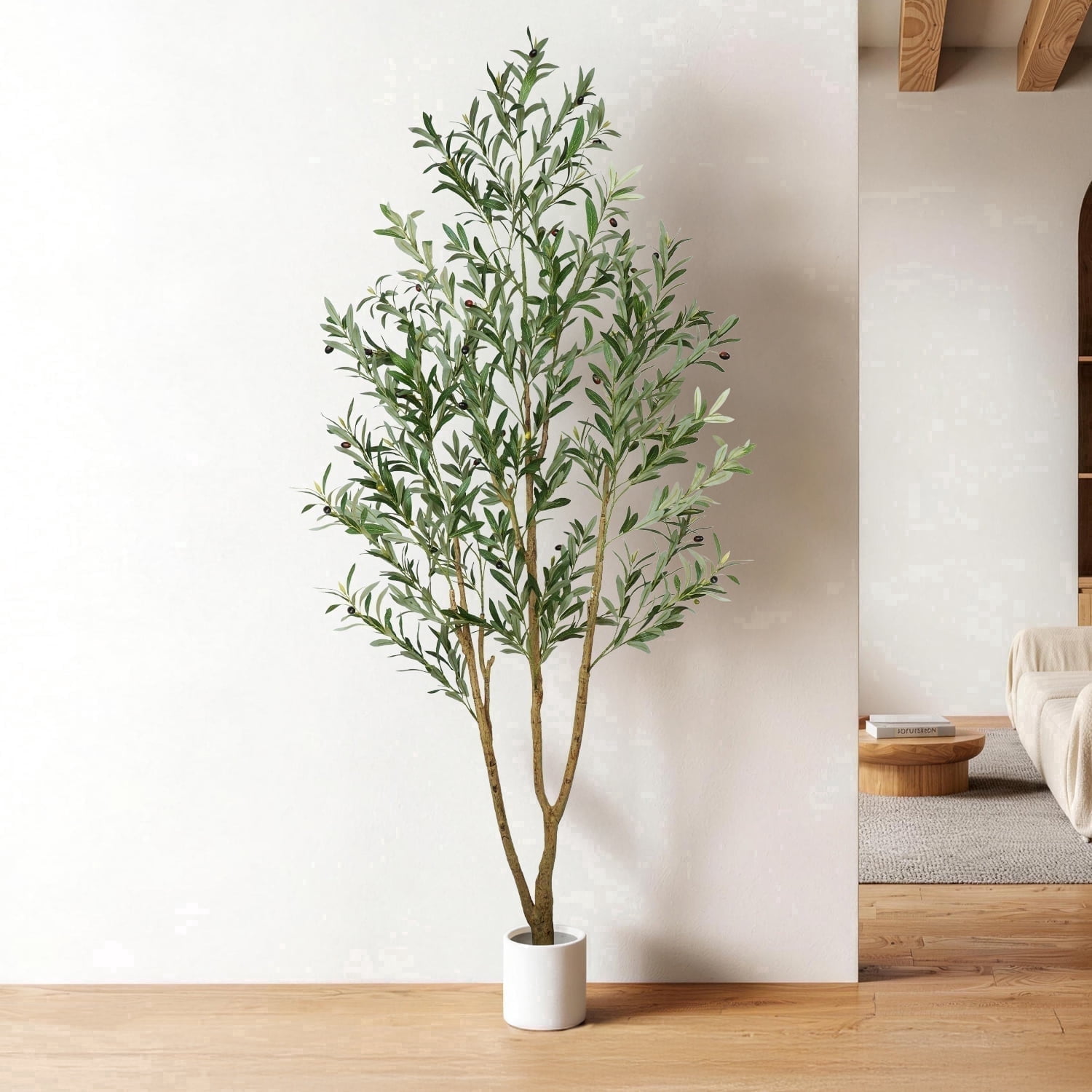 OLIVIVI Artificial Olive Tree 7FT Tall Faux Silk Plant for Home Office Decor Indoor Outdoor Fake Lifelike Potted Plant with Wood Branches 1 pack