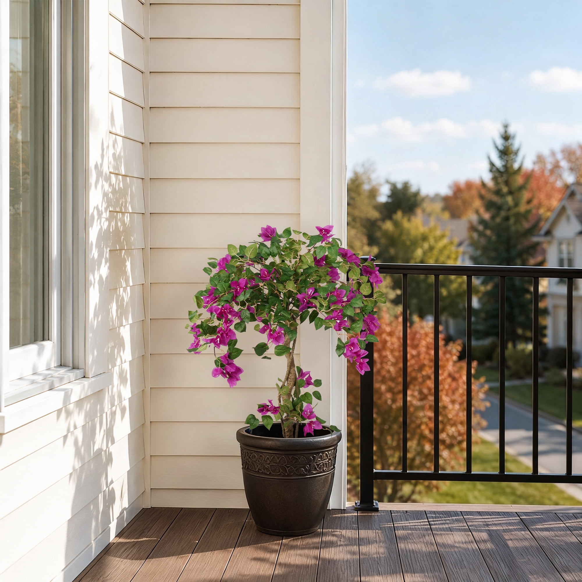 OLIVIVI Faux Bougainvillea Flowers Tree 3FT 1 Pack Tall Artificial Purple Flowers Plant for Home Office Decor Indoor Outdoor Fake Lifelike Potted Tree with Wood Branches
